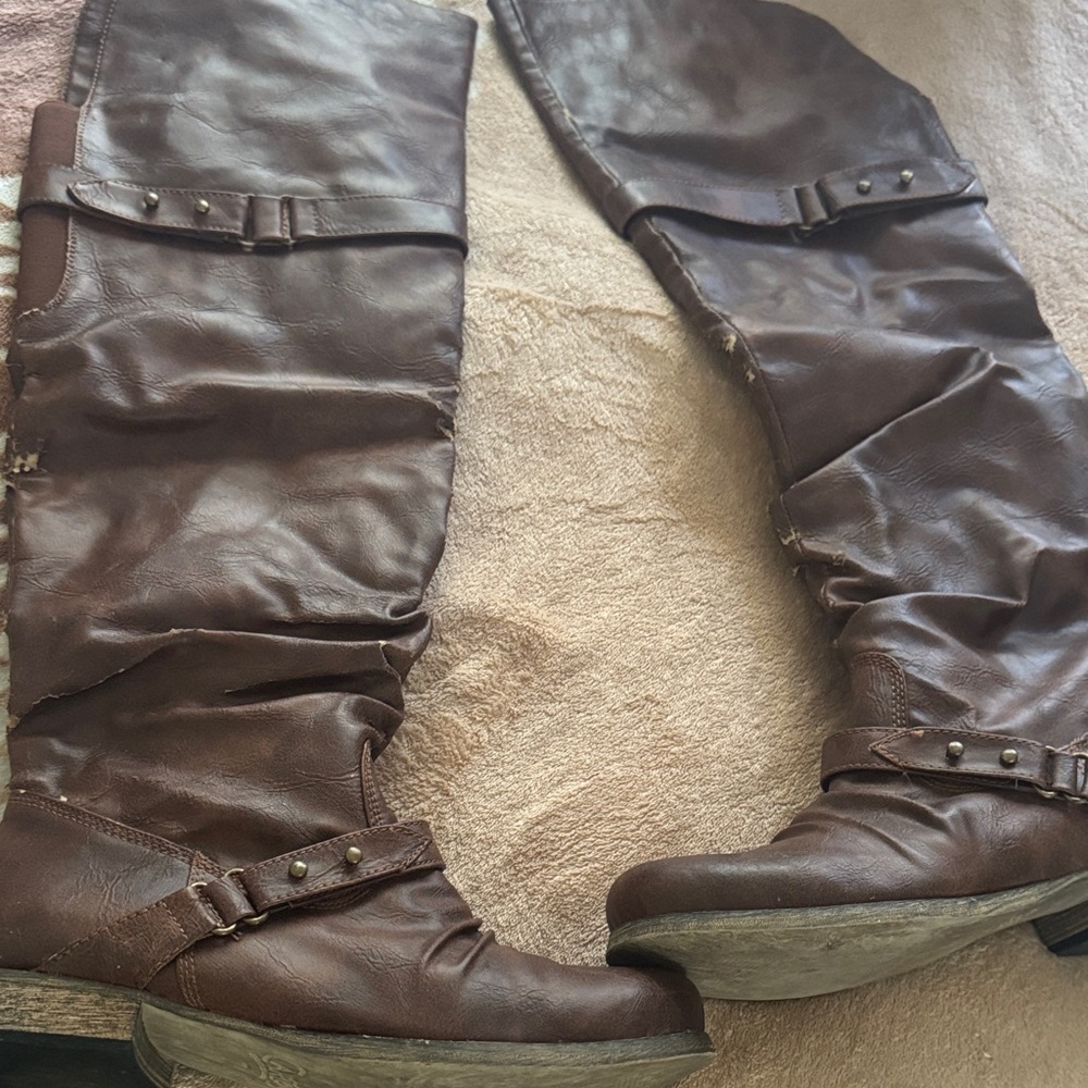 Women’s Brown Over-the-Knee Faux Leather Boots